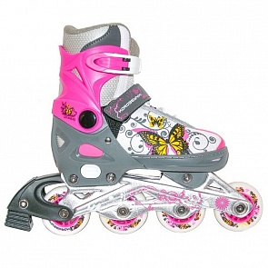 Роликовые коньки PW-126В-122 Коробейники, алюминиевая рама, розовые, размер 33-36 (RT, 5623rt)